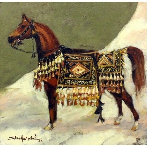 Shan Amrohvi, 12 x 12 inch, Acrylic On Canvas, Horse Painting, AC-SA-143